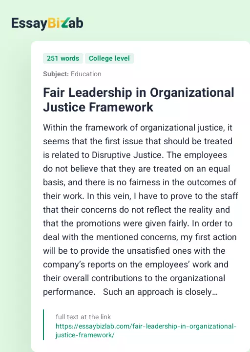 Fair Leadership in Organizational Justice Framework - Essay Preview