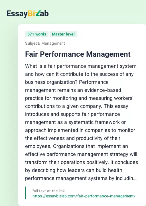 Fair Performance Management - Essay Preview