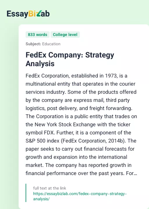 FedEx Company: Strategy Analysis - Essay Preview