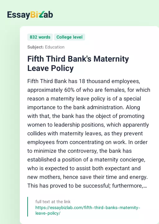 Fifth Third Bank's Maternity Leave Policy - Essay Preview
