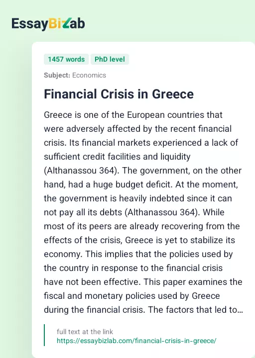Financial Crisis in Greece - Essay Preview
