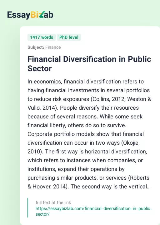 Financial Diversification in Public Sector - Essay Preview
