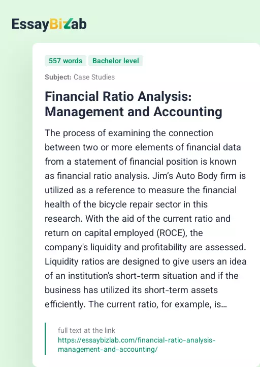Financial Ratio Analysis: Management and Accounting - Essay Preview