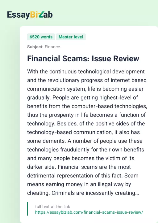 Financial Scams: Issue Review - Essay Preview