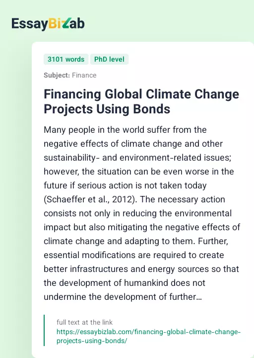 Financing Global Climate Change Projects Using Bonds - Essay Preview