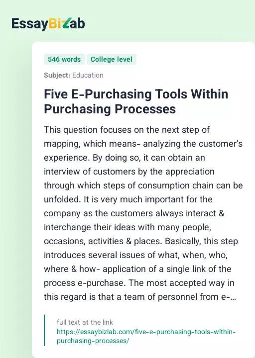 Five E-Purchasing Tools Within Purchasing Processes - Essay Preview