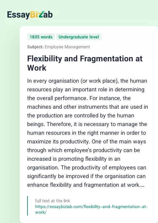 Flexibility and Fragmentation at Work - Essay Preview