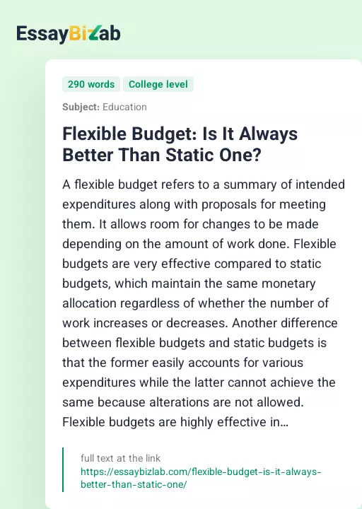 Flexible Budget: Is It Always Better Than Static One? - Essay Preview