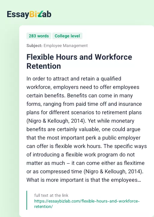 Flexible Hours and Workforce Retention - Essay Preview