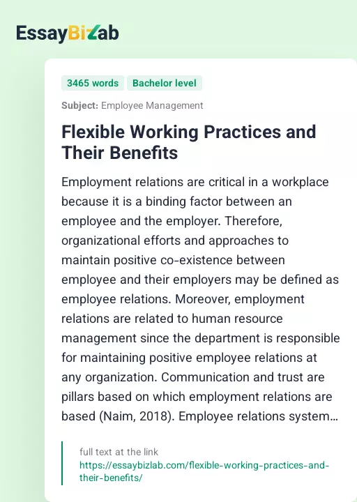 Flexible Working Practices and Their Benefits - Essay Preview