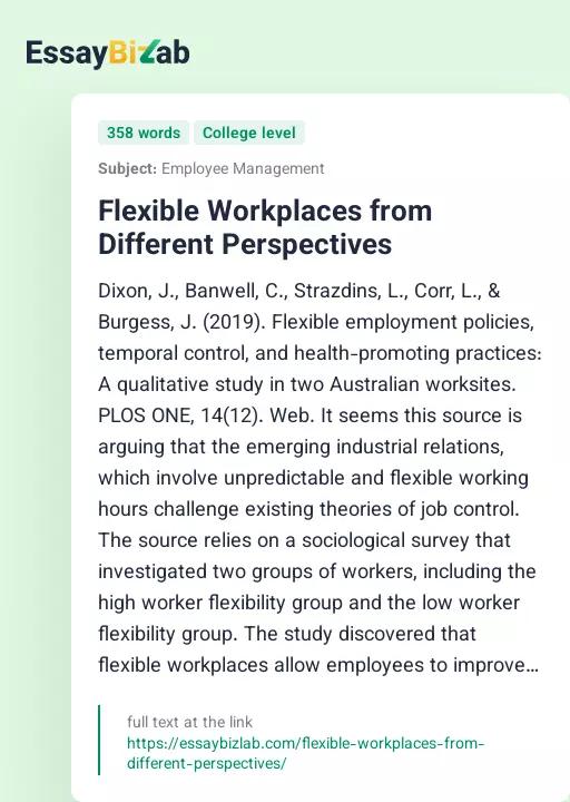 Flexible Workplaces from Different Perspectives - Essay Preview