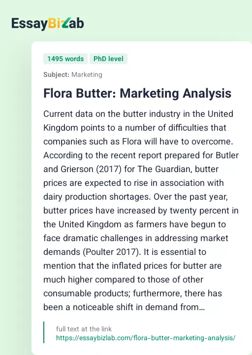 Flora Butter: Marketing Analysis - Essay Preview