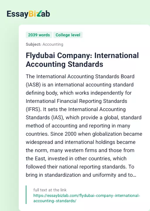 Flydubai Company: International Accounting Standards - Essay Preview