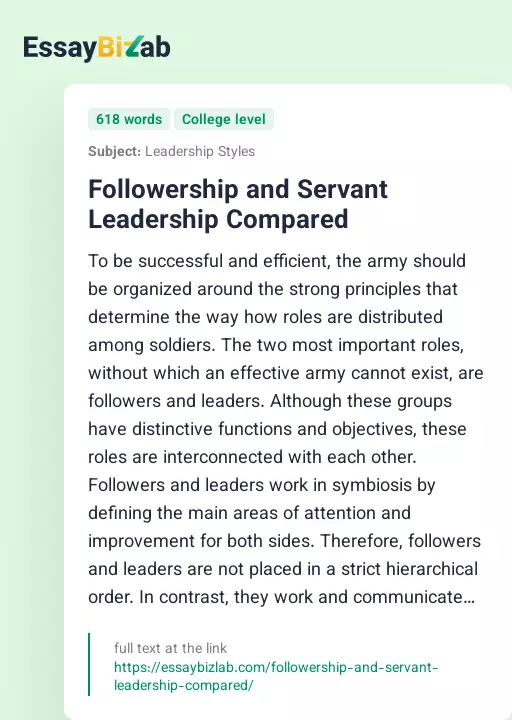 Followership and Servant Leadership Compared - Essay Preview