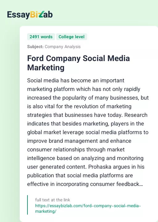 Ford Company Social Media Marketing - Essay Preview