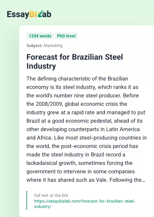 Forecast for Brazilian Steel Industry - Essay Preview