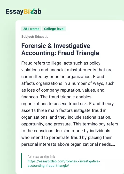 Forensic & Investigative Accounting: Fraud Triangle - Essay Preview