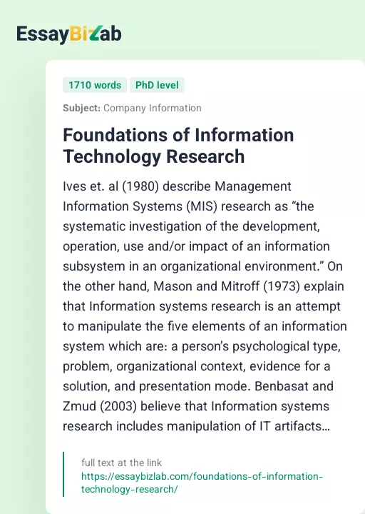 Foundations of Information Technology Research - Essay Preview