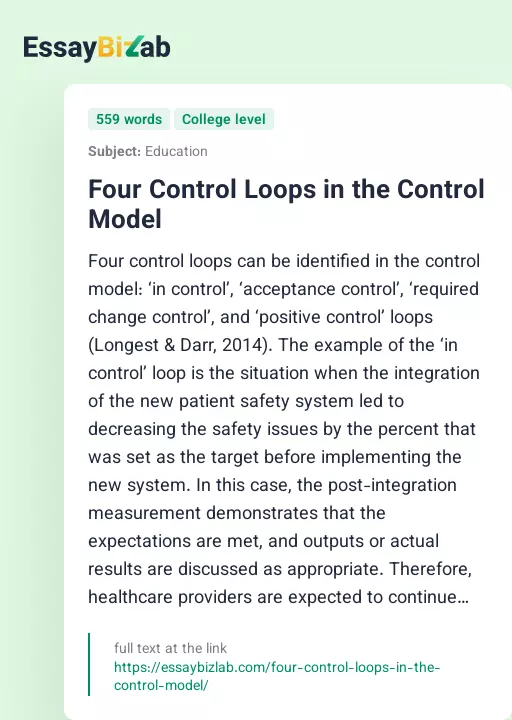 Four Control Loops in the Control Model - Essay Preview