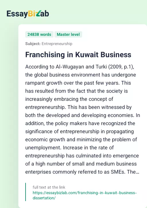 Franchising in Kuwait Business - Essay Preview