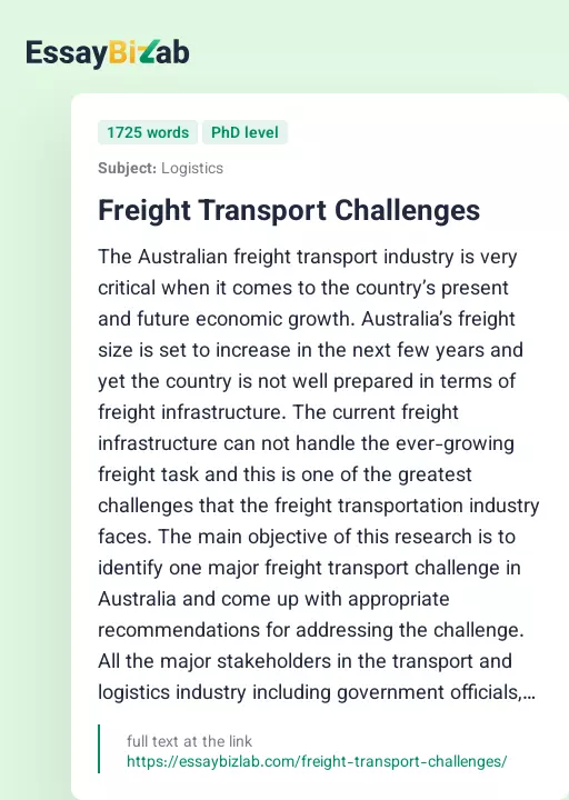 Freight Transport Challenges - Essay Preview