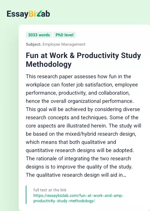 Fun at Work & Productivity Study Methodology - Essay Preview