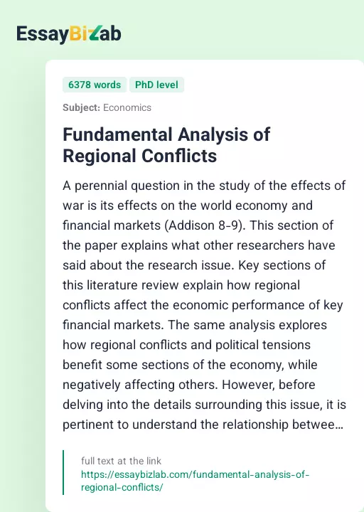Fundamental Analysis of Regional Conflicts - Essay Preview