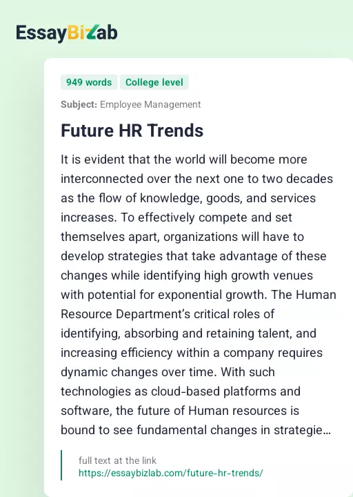 Future HR Trends - Essay Preview