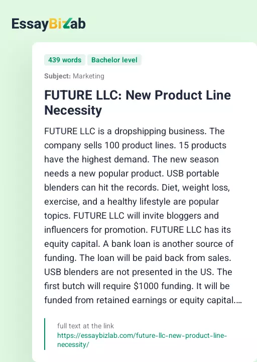 FUTURE LLC: New Product Line Necessity - Essay Preview