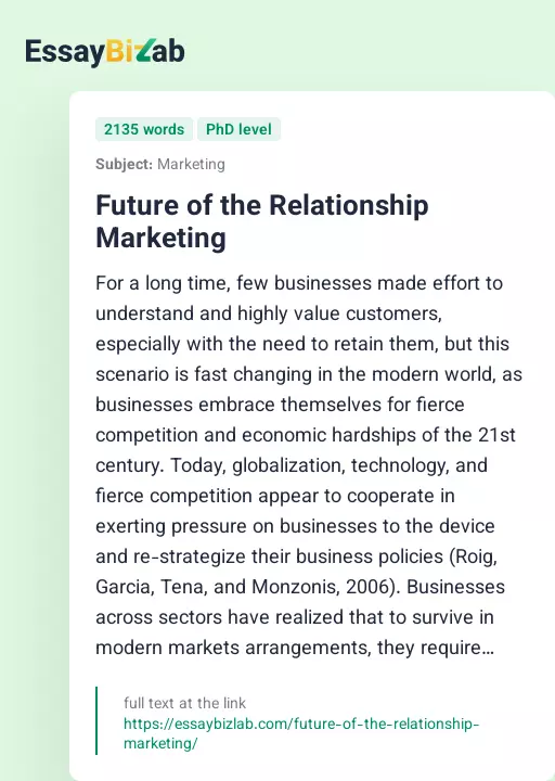 Future of the Relationship Marketing - Essay Preview