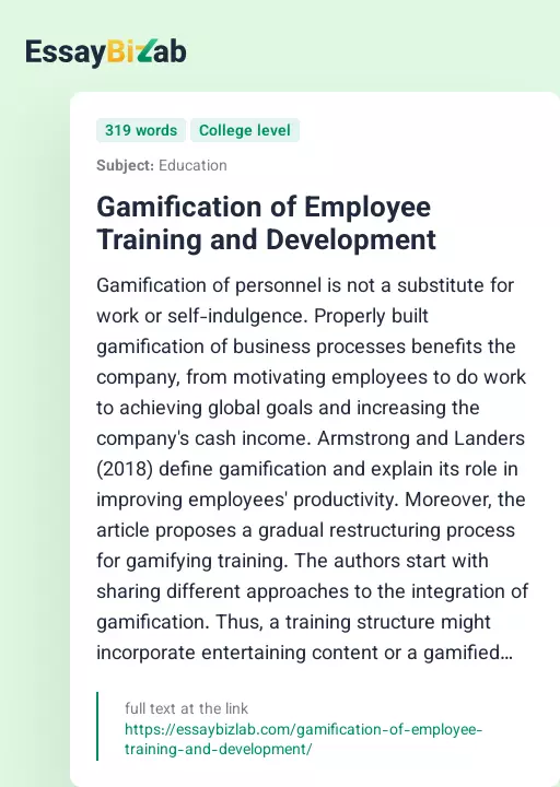 Gamification of Employee Training and Development - Essay Preview