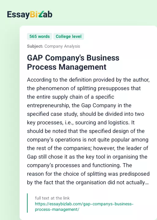 GAP Company's Business Process Management - Essay Preview