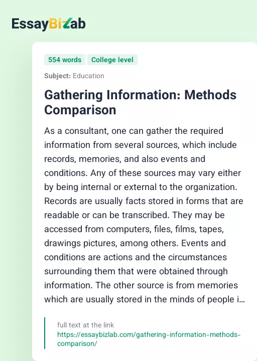 Gathering Information: Methods Comparison - Essay Preview