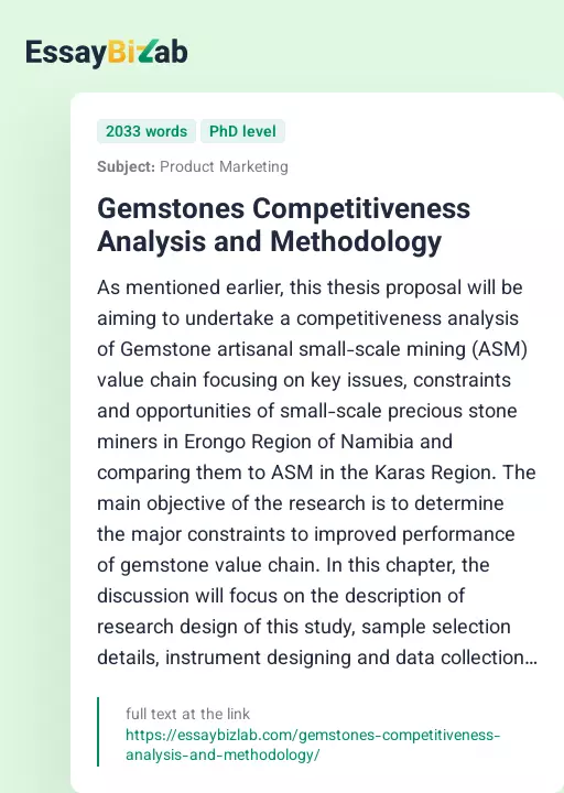 Gemstones Competitiveness Analysis and Methodology - Essay Preview