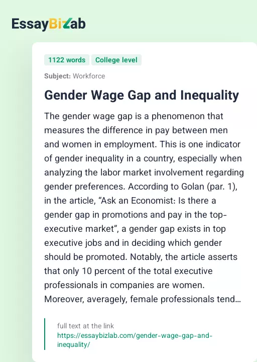 Gender Wage Gap and Inequality - Essay Preview