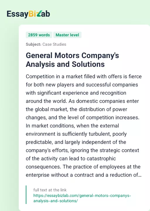 General Motors Company's Analysis and Solutions - Essay Preview