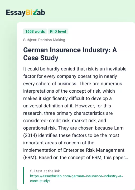 German Insurance Industry: A Case Study - Essay Preview