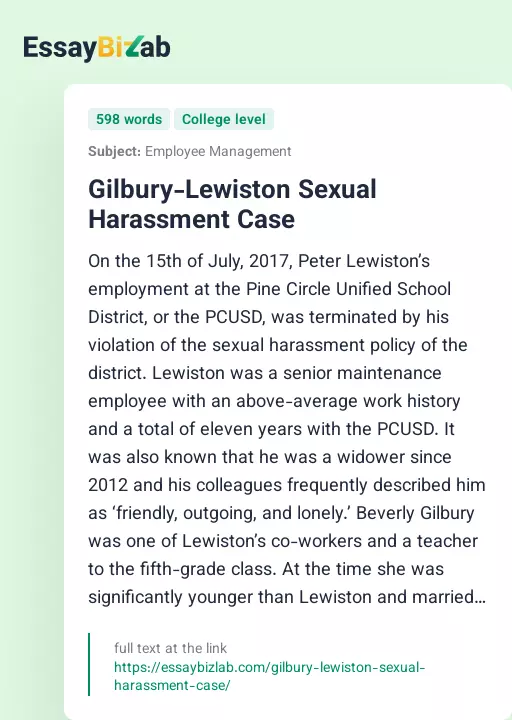 Gilbury-Lewiston Sexual Harassment Case - Essay Preview