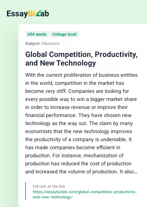 Global Competition, Productivity, and New Technology - Essay Preview