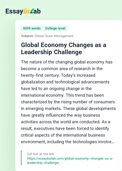Global Economy Changes as a Leadership Challenge - Essay Preview