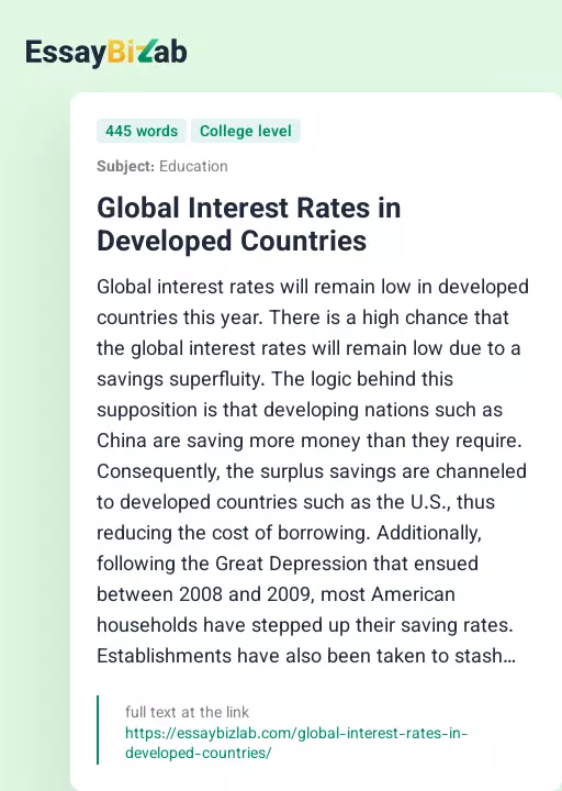 Global Interest Rates in Developed Countries - Essay Preview