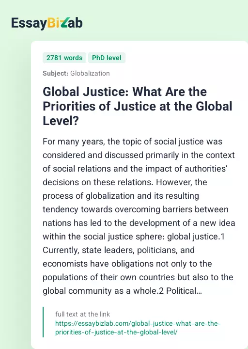 Global Justice: What Are the Priorities of Justice at the Global Level? - Essay Preview