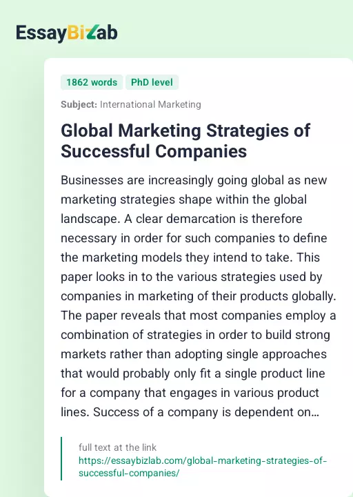 Global Marketing Strategies of Successful Companies - Essay Preview