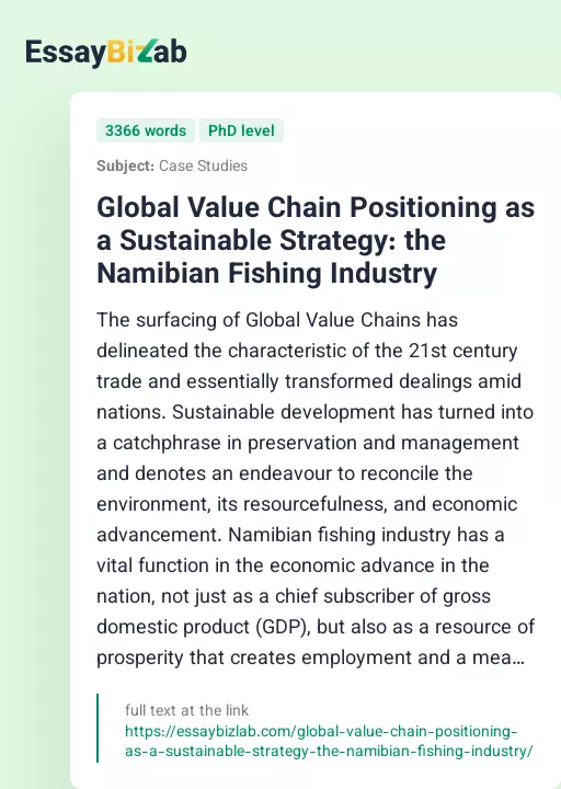 Global Value Chain Positioning as a Sustainable Strategy: the Namibian Fishing Industry - Essay Preview