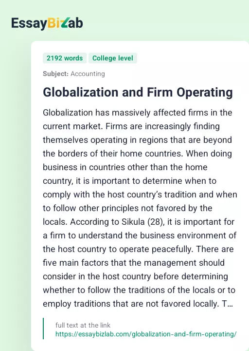 Globalization and Firm Operating - Essay Preview
