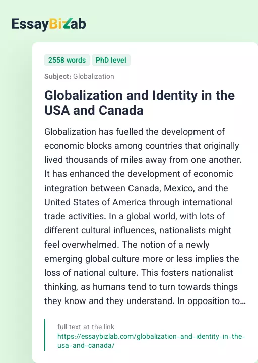 Globalization and Identity in the USA and Canada - Essay Preview