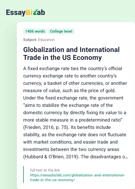 Globalization and International Trade in the US Economy - Essay Preview