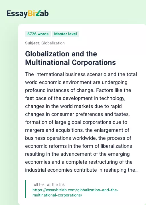 Globalization and the Multinational Corporations - Essay Preview