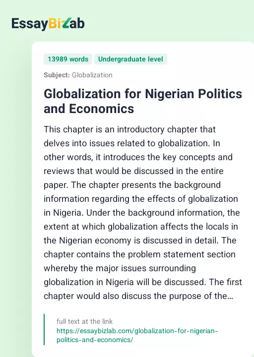 Globalization for Nigerian Politics and Economics - Essay Preview
