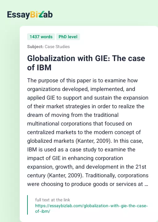 Globalization with GIE: The case of IBM - Essay Preview